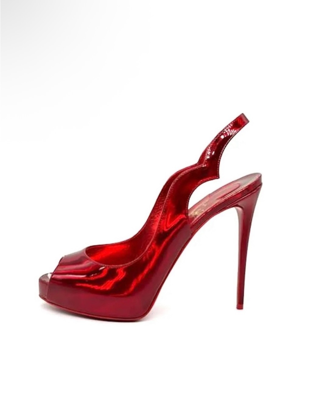 Christian Louboutin Red Peep-Toe Slingback Stiletto Heels